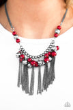 Paparazzi "Modern Mechanics" Red Necklace & Earring Set Paparazzi Jewelry