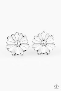 Paparazzi "Magnificent Magnolia" White Flower Silver Post Earrings Paparazzi Jewelry