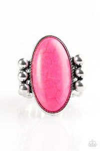 Paparazzi "Skipping SANDSTONES" Pink Stone Oval Silver Tone Ring Paparazzi Jewelry