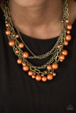 Paparazzi "Shipwrecked Shimmer" Orange Pearl Brass Chain Necklace & Earring Set Paparazzi Jewelry
