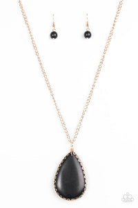 Paparazzi "Stone Magnificence" Black Stone Pendant Gold Necklace & Earring Set Paparazzi Jewelry