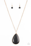 Paparazzi "Stone Magnificence" Black Stone Pendant Gold Necklace & Earring Set Paparazzi Jewelry