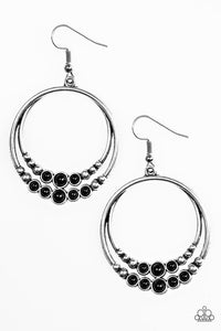 Paparazzi "Spiraling Serenity" Black Bead Silver Stud Hoop Earrings Paparazzi Jewelry