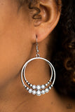 Paparazzi "Spiraling Serenity" White Bead Silver Stud Hoop Earrings Paparazzi Jewelry