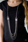Paparazzi "Running With Wolves" Black Silver Layered Necklace & Earring Set Paparazzi Jewelry