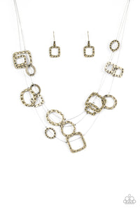 Paparazzi VINTAGE VAULT "GEO-ing Strong" Brass Necklace & Earring Set Paparazzi Jewelry