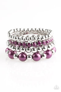 Paparazzi "RITZ Factor" Purple Rhinestone Silver Pearly Bead Bracelet Paparazzi Jewelry