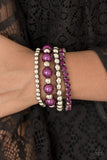 Paparazzi "RITZ Factor" Purple Rhinestone Silver Pearly Bead Bracelet Paparazzi Jewelry