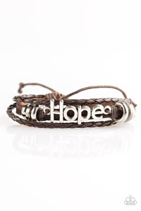 Paparazzi "Hope For The Best" Brown Leather Silver Plate HOPE Urban Bracelet Unisex Paparazzi Jewelry
