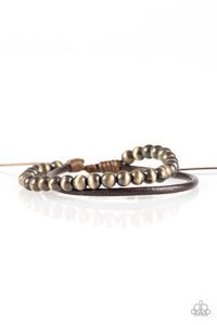 Paparazzi "Tranquil Trails" Brown With Brass Metallic Bead Leather Cord Urban Bracelet Unisex Paparazzi Jewelry