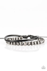 Paparazzi "Tranquil Trails" Silver Metallic Bead Leather Cord Urban Bracelet Unisex Paparazzi Jewelry