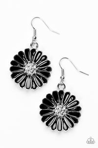 Paparazzi "Distracted By Daisies" Black Flower Studded Center Silver Earrings Paparazzi Jewelry
