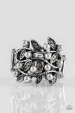 Paparazzi "I, Me, and VINE" Silver Faux Pearl White Rhinestone Silver Tone Ring Paparazzi Jewelry