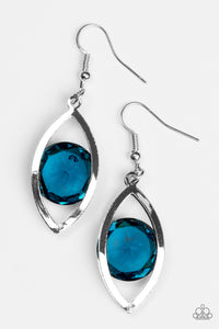 Paparazzi "Your Eyes Only" Blue Gem Silver Marquise Frame Earrings Paparazzi Jewelry