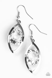 Paparazzi "Your Eyes Only" White Gem Silver Marquise Frame Earrings Paparazzi Jewelry