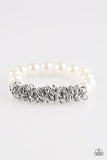 Paparazzi "Shock Factor" White Pearly Bead Silver Link Stretchy Bracelet Paparazzi Jewelry