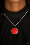 Paparazzi "Stone Desert" Red Stone Pendant Silver Necklace & Earring Set Paparazzi Jewelry