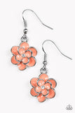 Paparazzi "Merry Meadows" Orange Flower White Rhinestone Silver Earrings Paparazzi Jewelry