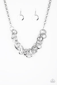 Paparazzi "Ringing in the Bling" Silver Necklace & Earring Set Paparazzi Jewelry