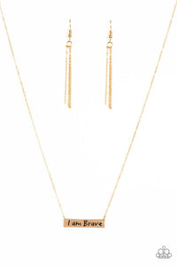 Paparazzi "I Am Brave" Gold Pendant Engraved Necklace & Earring Set Paparazzi Jewelry