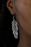 Paparazzi "Feather On Fleek" SIlver Feather Smoky Rhinestone Earrings Paparazzi Jewelry