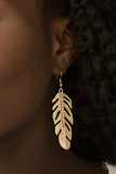 Paparazzi "Feather On Fleek" Gold Feather Smoky Rhinestone Earrings Paparazzi Jewelry