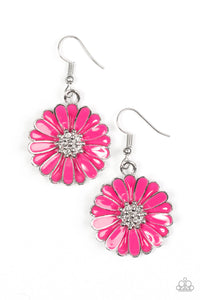 Paparazzi "Distracted By Daisies" Pink Flower Studded Center Silver Earrings Paparazzi Jewelry
