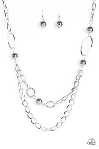 Paparazzi "Mega Metal" Silver Necklace & Earring Set Paparazzi Jewelry