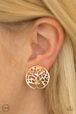 Paparazzi "Royal TREE-tment" Gold Tree Design Round Clip On Earrings Paparazzi Jewelry