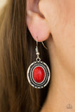 Paparazzi "Shifting Sands" Red Oval Stone Silver Earrings Paparazzi Jewelry