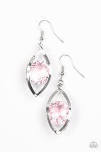 Paparazzi "Your Eyes Only" Pink Gem Silver Marquise Frame Earrings Paparazzi Jewelry