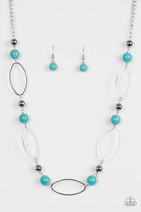 Paparazzi "Simple Stonework" Blue Stone Silver Bead Hoop Necklace & Earring Set Paparazzi Jewelry