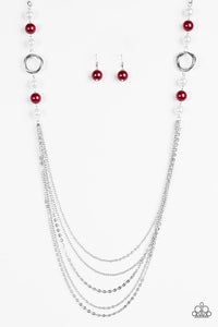 Paparazzi "Pour The Wine" Multi Red & White Polished Bead Necklace & Earring Set Paparazzi Jewelry