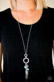 Paparazzi "Tour de Desert" Blue Turquoise Stone Silver Hoop Lanyard Necklace & Earring Set Paparazzi Jewelry