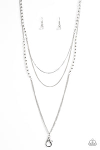 Paparazzi VINTAGE VAULT "Shimmer Showdown" White Lanyard Necklace & Earring Set Paparazzi Jewelry