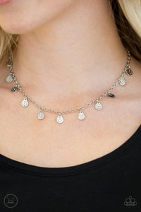 Paparazzi "The FRINGE Zone" Silver Hammered Disc Choker Necklace & Earring Set Paparazzi Jewelry