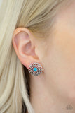 Paparazzi "Floral Fleek" Blue Rhinestone Stenciled Flower Silver Post Earrings Paparazzi Jewelry
