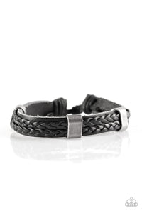 Paparazzi "The Expeditionist" Black Leather Braid Urban Bracelet Unisex Paparazzi Jewelry