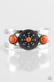 Paparazzi "Here Comes The SUNDIAL" Orange Stone Ornate Silver Cuff Bracelet Paparazzi Jewelry