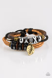 Paparazzi "Wonderfully Willow" Brass Leaf Charm Leather & Metallic Urban Bracelet Unisex Paparazzi Jewelry