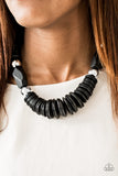 Paparazzi "Boldly Belize" Black Round Wooden Disc Silver Accent Necklace & Earring Set Paparazzi Jewelry