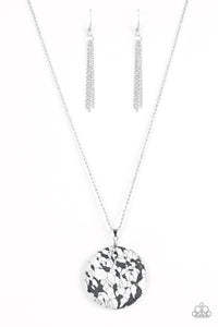 Paparazzi "Back To Earth" White Stone Black Accent Silver Necklace & Earring Set Paparazzi Jewelry