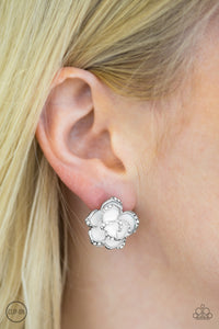 Paparazzi VINTAGE VAULT "Rosebud Social" White Clip On Earrings Paparazzi Jewelry