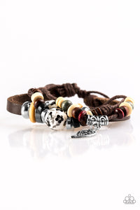 Paparazzi "Spring Vacation" Brown Leather Silver Leaf Charm Urban Bracelet Unisex Paparazzi Jewelry