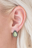 Paparazzi "Wouldn't GLEAM Of It" Green Moonstone Silver Teardrop Post Earrings Paparazzi Jewelry