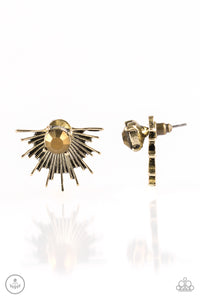 Paparazzi "Dynamic" Brass Aurum Rhinestone Double Sided Post Earrings Paparazzi Jewelry