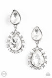 Paparazzi "Sink or Swim" White Teardrop Rhinestone Gem Clip On Earrings Paparazzi Jewelry