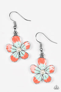 Paparazzi "Havana Harmony" Multi Orange Green Flower Pearl Silver Earrings Paparazzi Jewelry