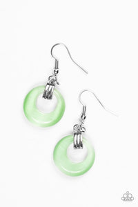 Paparazzi "Look High and GLOW" Green Moonstone Hoop Silver Earrings Paparazzi Jewelry
