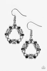 Paparazzi "Whimsy Wreaths" Black Rhinestone Silver Filigree Earrings Paparazzi Jewelry